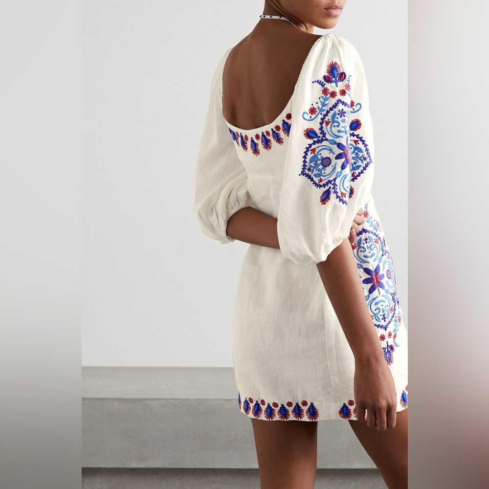 Farm Rio Embellished embroidered linen-blend mini dress - Picture 2 of 6